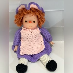 Vintage doll from 80s-ice Cream Face Baby Doll
Hand Crochet Dress Purple Yarn
